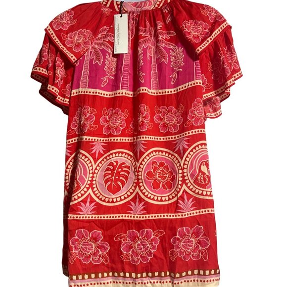 Cupcakes And Cashmere Womens Floral Tropical Print Blouse Size S Red Pink - Picture 5 of 8